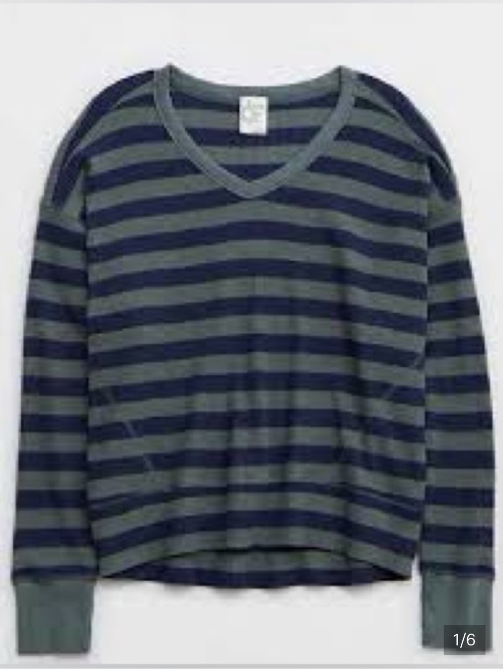 Aerie OFFLINE Wow Oversized Waffle Thermal Top Size Small Striped Green Blue